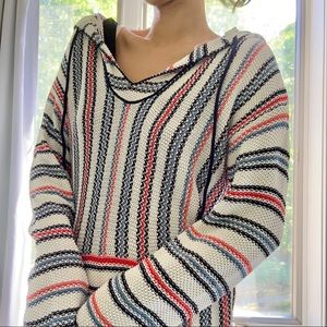 Striped Knit Slouchy Pullover Hoodie